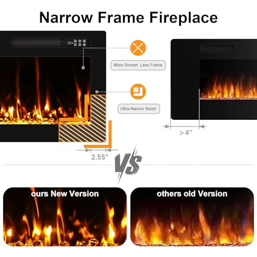 Image of Zionheat 50 inch Wide Screen Electric Fireplace-Wall Fireplace for Living Room-Fireplace Inserts /Wall Mounted with Remote Control, Timer, Dimmer, 12 Flame Colors, 750 /1500W