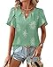 Timeson Womens Summer Tops: Boho Short Sleeve – Peasant Blouses for Women – Women Beach Fashion Outfits Fashion 2025 Button Down Ladies Shirts Dressy Casual Embroidered Bohemian Clothes Western Green
