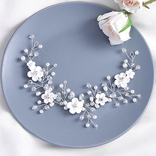 Heread Flower Bride Wedding Hair Vine Pearl Bridal Headband Rhinestones Hair Breath Accessories For Women And Girls  (A Silver) #TOP4