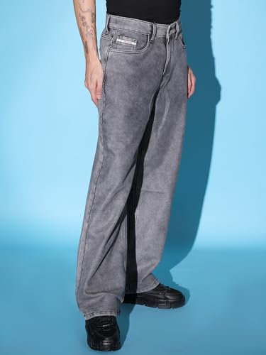 Image of The Indian Garage Co Men Baggy Solid Mid-Rise Stretchable Jeans
