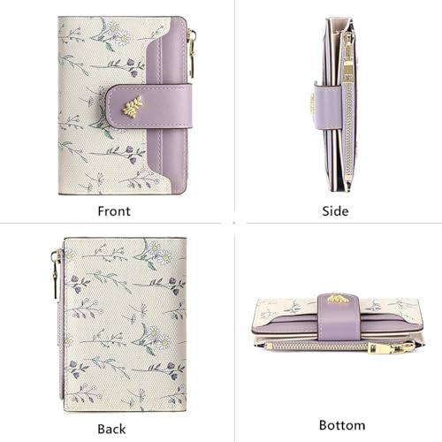 Small Wallets for Women Leather Bifold Zipper Pocket Wallet Cute Flower Credit Card Holder Coin Purse with ID Window3