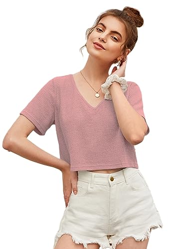 Zilcon Womens Fashion Crop Tops Summer Winter Baisc V Neck Casual...