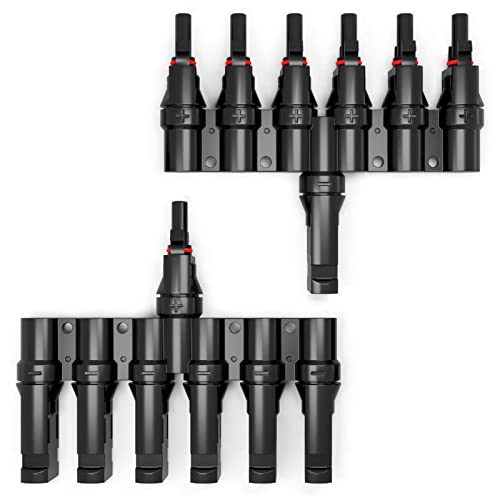 hb-digital Solar T Steckverbinder Paar 6-fach Verteiler für Solar Stecker Buchse Splitter Solarpanel Photovoltaik 1500V PV Kupplung Solarkabelverbinder Energie Leitung Wasserdicht IP67 schwarz
