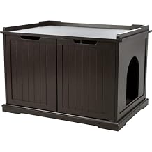 Trixie XL Furniture Litter Box Enclosure Espresso Brown, Hidden Litter Box for Cats with Openings on Either Ends & Large Ventilations Slots, Double Doors for Easy Cleaning, Removable Divider