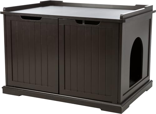 Trixie XL Furniture Litter Box Enclosure (Espresso Brown), Hidden Litter Box for Cats with Openings on Either Ends & Large Ventilations Slots, Double Doors for Easy Cleaning, Removable Divider