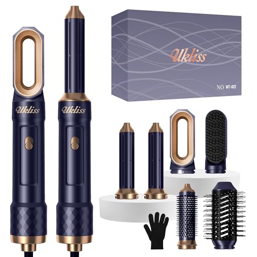 UKLISS Secador de Pelo Profesional - 6 en 1 Cepillo de Aire Caliente con Rizador Automático, Thermal Brush, Secado Rápido, Moldeador Pelo Voluminizador para Rizador Alisar Volumen (Azul)