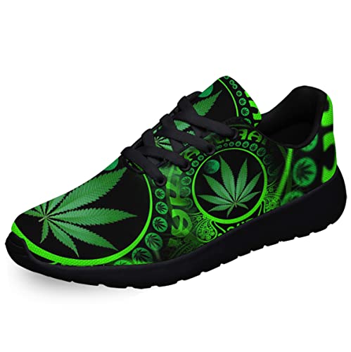 Sonzj-II Women Men Tennis Shoes,Athletic Fashion Green Marijuana Leaf Cool Sneaker for Girl,Boy,Gym,Walking,Hiking,Jogging,Running,Travel and More
