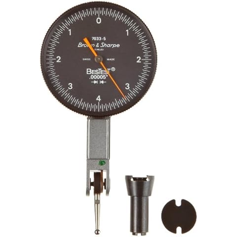 TESA Brown & Sharpe 599-7033-5 Dial Test Indicator Set, Black Dial, M1.4 x 0.3 Thread, 0-4-0 Reading, 1.5" Dial Diameter, 0"-0.008" Range, 0.00005" Graduation, +/-0.0001" Accuracy Cover
