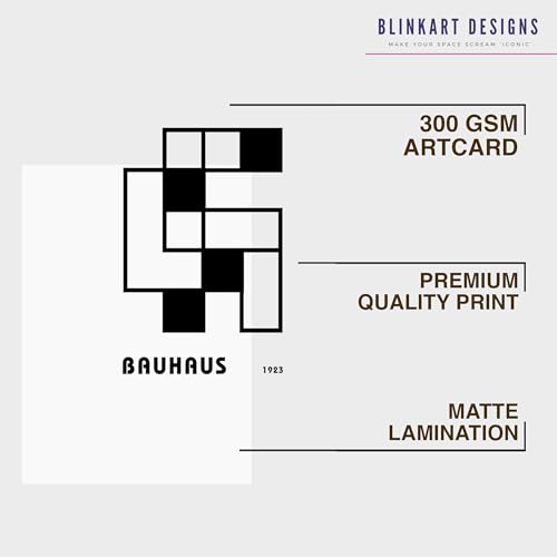 Image of BLINKART Vintage Bauhaus Retro Geometric Aesthetic Poster Gallery | Colorful Wrap Framed For Home Office Studio Living Room Modern Art Studio Decoration Abstract Shapes | (d155) | 13x10 Inch