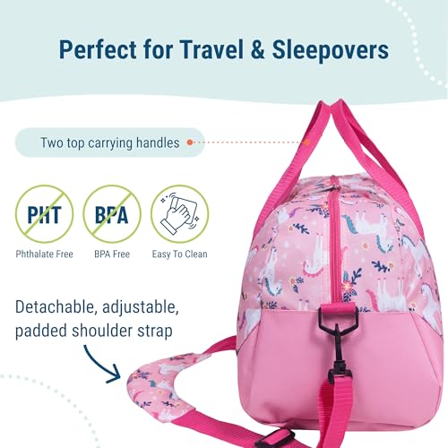Image of Wildkin Kids Overnighter Duffel Bag - Carry-On Travel Bag for School & Sleepovers, Lightweight, Durable, Boys & Girls Ages 4-15 - Magical Unicorns