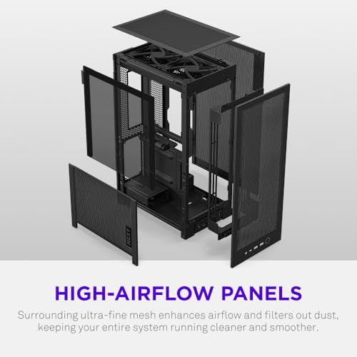 NZXT H2 Flow – Mini-ITX 20.7L High Airflow PC Case – Includes 2 x 120mm Top Fans & PCIe 5.0 Riser Cable – 331mm GPU – 280mm Radiator – Black by NZXT - Image 6