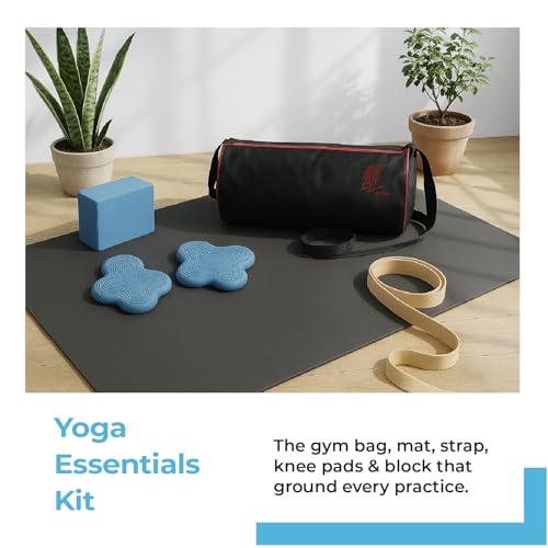 Image of Lifelong Yoga combo set of 6 For Men And Women I 4mm Yoga mat, 6ft Belt, Yoga block, 2 Knee Pad, gym bag