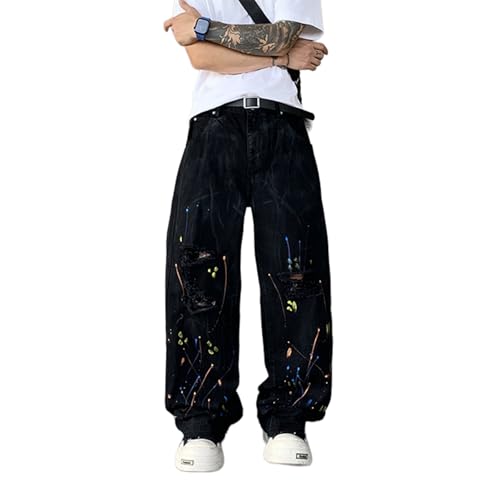 Baggy Jeans Men Distressed Casual Wide Leg Jeans Men Splatter Paint Emo Streetwear for Skater Denim Pants