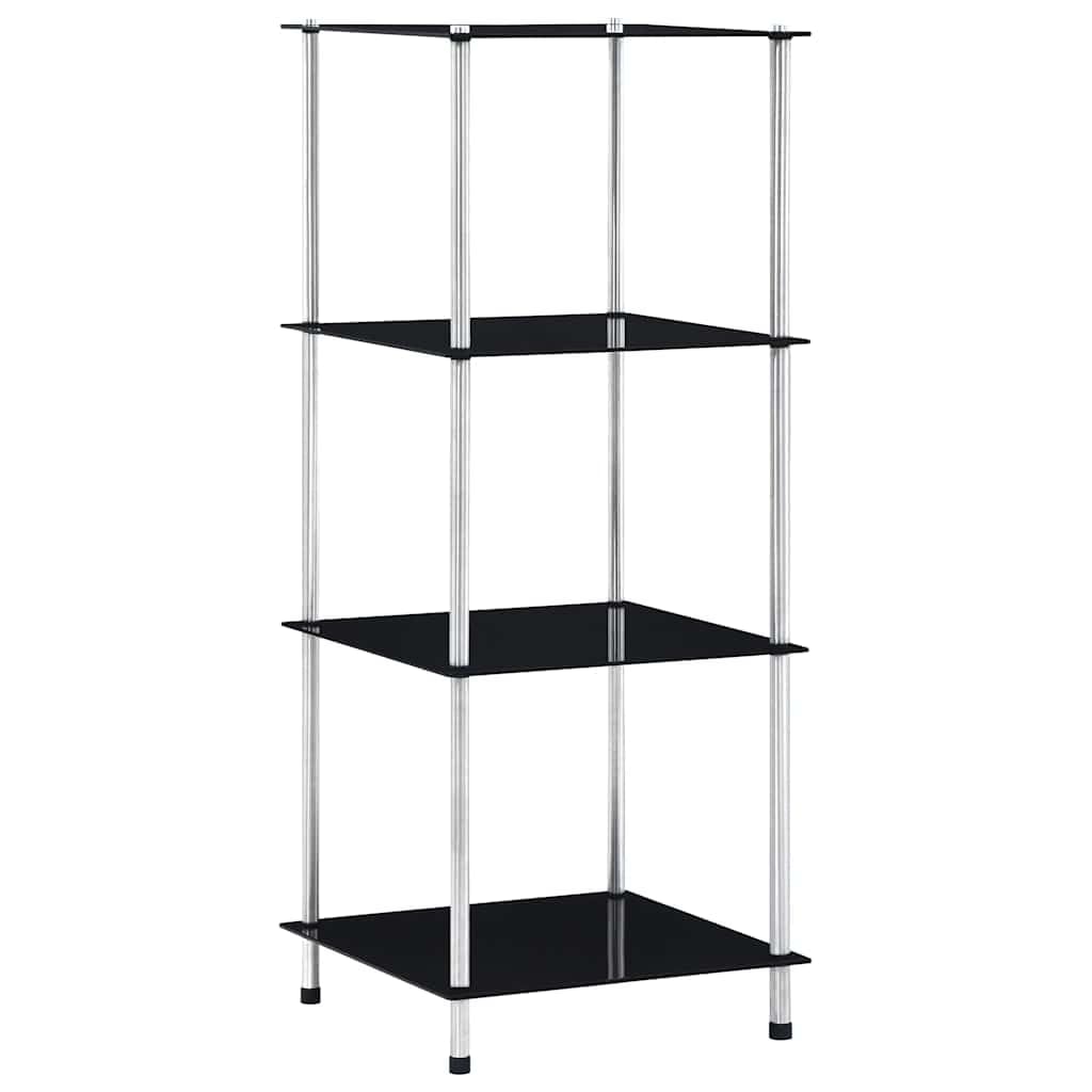 Scaffale moderno in vetro nero con 4 ripiani, 40 x 40 x 100 cm, in vetro temperato e acciaio inox, per soggiorno, ufficio, cameretta dei bambini, corridoio, organizer