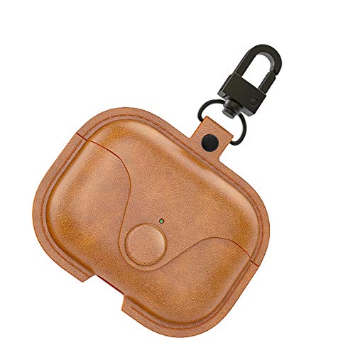 MoKo Case Fit AirPods Pro 2019, [Visible Front LED] PU Leather Vintage Style Snap Closure Protective Cover Carrying Pouch Pocket with Keychain for Apple Airpods Pro Wireless Charging Box - Dark Brown