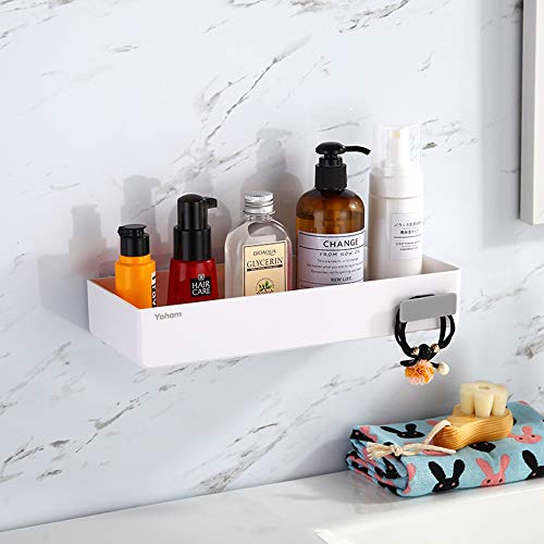 YOHOM Etagère de Douche Adhésive Etagère de Salle de Bain D'organisateur Blanc Tablette Murale Sans Percage Porte Shampoing Douche Plastique Cover