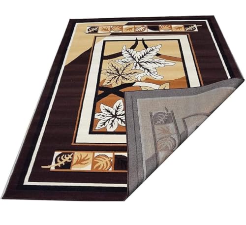 Image of Premium Brown Area Rug 6x8 Feet - Luxury Soft Floral Living Room Carpet Anti-Slip Bedroom Rug