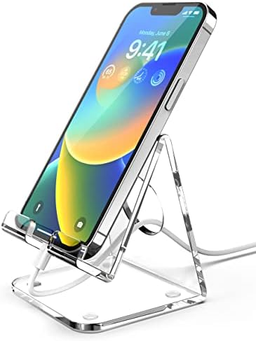 TOPGO Acrylic Cell Phone Stand, Clear Phone Holder for Desk, Office Desktop, Bedside Table, Compatible with iPhone 14/Samsung/Smartphones/iPad Mini