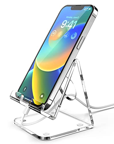 Topgo Acrylic Cell Phone Stand, Clear Phone Holder For Desk, Office Desktop, Bedside Table, Compatible With Iphone 14/Samsung/Smartphones/Ipad Mini #TOP21