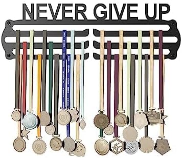 GenericNever Give Up - (48 * 30 CM) - Glory Medal Hangers Wall Display | Steel | Up to 45 Medals | Black, Glossy Finish