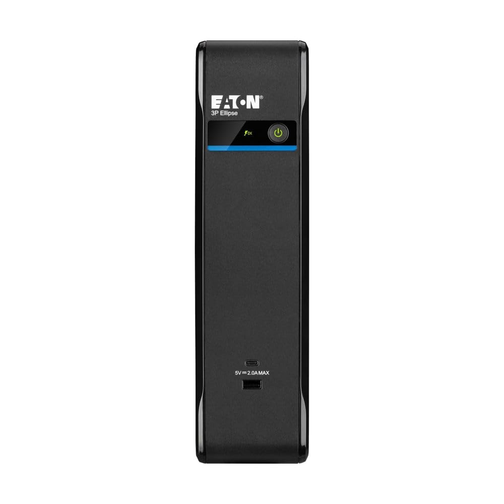 Eaton Série Ellipse – Onduleur 3P700UF – 700VA/​420W, 4 Prises FR, Ports USB‑A & USB‑C, Protection Batterie + surtension, Design Compact et Silencieux, Option Cloud‑PS, Noir (B0F9YTD35V)