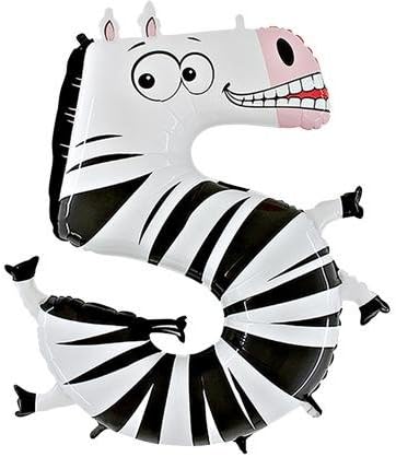NUMBER 5 ZEBRA SHAPED ANIMALOON FOIL BALLOON 40inch