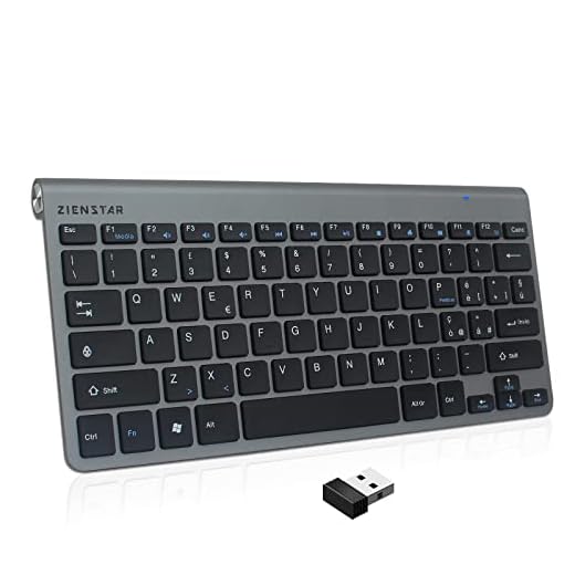 Zienstar- Mini Tastiera Senza Fili 2.4Ghz con Ricevitore USB,Layout Italiano-Grigio