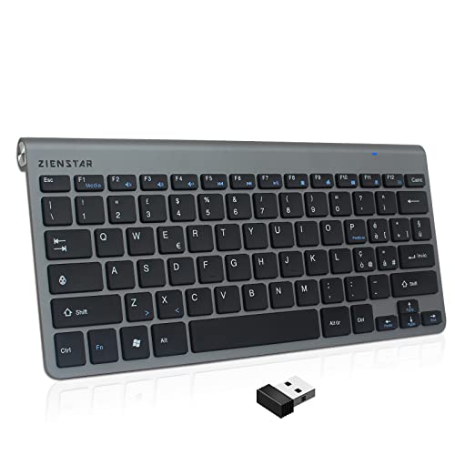 Zienstar- Mini Tastiera Senza Fili 2.4Ghz con Ricevitore USB,Layout Italiano-Grigio