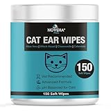NOVEHA 150 PCs Cat Ear Wipes that Gently Clean & Soothe Sensitive Cat Ears; Soft Ear Cleaner for Removing Wax, Dirt & Odor; Alcohol-Free Ear Care with pH Balanced Formula; Unscented Grooming Care
