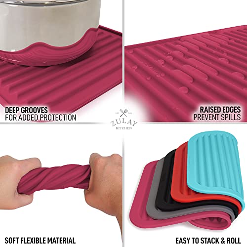 Zulay 2 Pack (9"X12") Silicone Trivets For Hot Pots And Pans - Multi-Purpose & Versatile Trivet Mat - Heat Resistant Silicone Trivet - Durable & Flexible Hot Pads For Kitchen Counter - Rose Red #TOP3