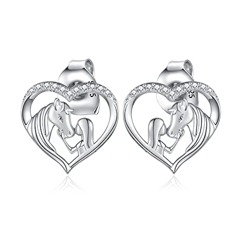 Hypoallergenic Lucky Horse Stud Earrings 925 Sterling Silver Lucky Horse in Heart earrings Embrace Horse earrings Equestrian Birthday Gift2