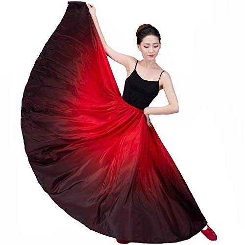 Women Stain Silk Long Swing Skirt Spain Bull Belly Dance Circle Skirt Modern Dress for Tango Ballroom Dance Practice