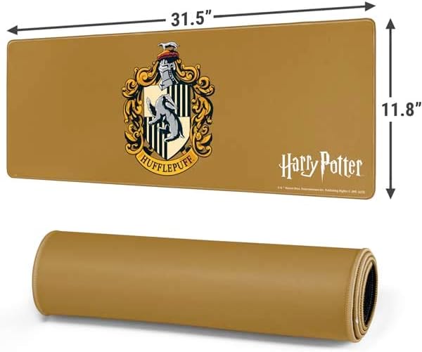 Skinit Large Gaming Mouse Pad - Officially Licensed Hufflepuff House Crest Design with Stitched Edges, Waterproof, Non-Slip Rubber Base, Desk Mat for Keyboard & Mouse, 31.5" x 11.8" inches