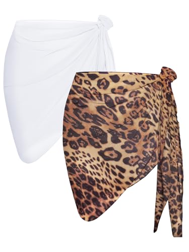 Image of CHICGAL 2 Pieces Women Beach Sarong Bathing Suit Wrap Skirt Sheer Bikini Swimsuit Cover Ups for Swimwear