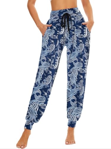 HAPYWER Haremshose Damen Lang für Sport Workout-Yogahose Jogginghose Sommerhose Leicht Weiche Lockere Bequem mit Groß Taschen-S-XXL