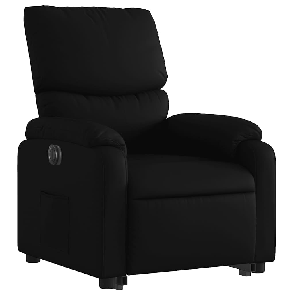Sillón elevador reclinable eléctrico de piel sintética negra con función de elevación e inclinación a 135 grados, estructura estable y bolsillo lateral, asiento cómodo para adultos