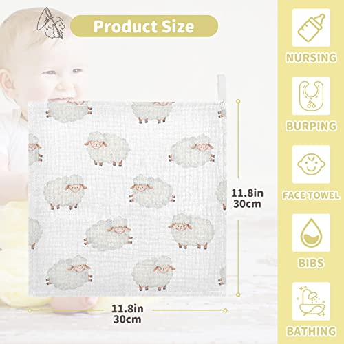 Image of vvfelixl Cotton Cute Curly Lamb Baby Muslin Washcloths Soft Face Towel for Newborns, 11.8 X 11.8 Inch, 3 Pack White