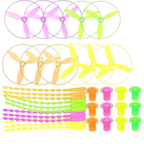 12 piezas de platillos voladores retorcidos, platillos voladores, helicóptero de cuerda, juguetes de lanzamiento en espiral lanzados, juguetes educativos para niños, color aleatorio