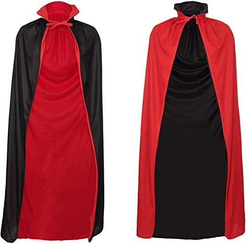 Cape De Vampire Réversible Noir/rouge 150cm Avec Capuche - Déguisement Halloween, Cosplay Médiéval - Pour Homme Et Femme - 4