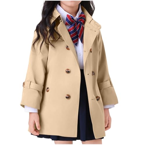 Girls Trench Coat Double Breasted Windbreaker Jacket Winter Warm Lapel Peacoat Overcoat for Kids 1-13 Years