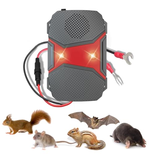 outdoor 12V Ultrasonic Car Mice Repellent with Flash,Anti-Martor Repellent for Car,Garage,Instant and Long-Term Marten Protection in the Engine Bay,LED flashing light marten scare defence