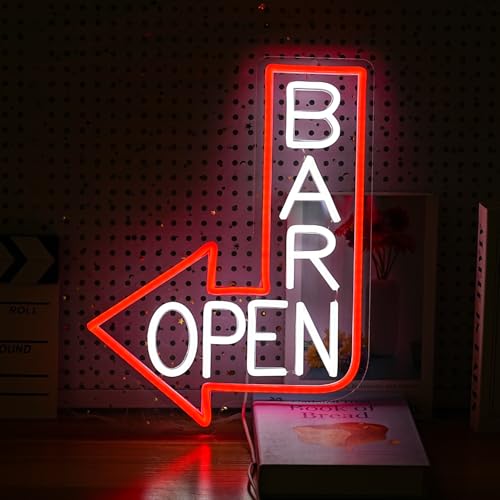 LIUOZHTEA Bar Open Neon Sign LED Open Neon Light for Wall Decor Dimmable USB Bar Open Light Up Sign for Bar Pub Restaurant Business Occasions Man Cave(15.4 * 11.8In), Red White