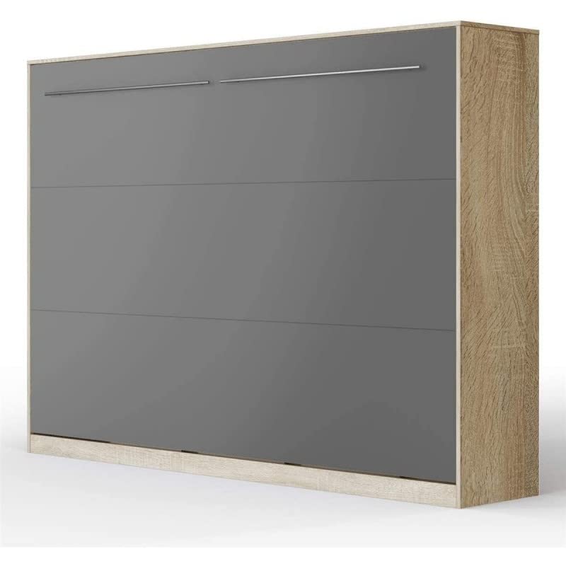 BB Loisir Armoire Lit escamotable 140x200cm Supérieur Horizontal Lit Rabattable Lit Mural Chêne Sonoma/Anthracite