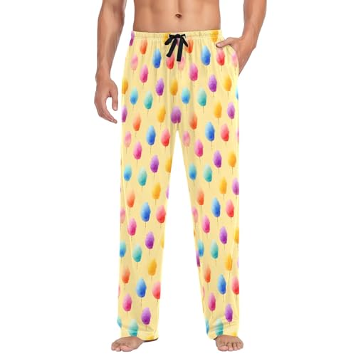 Mens Cotton Pajama Pants Sleep Lounge Pj Bottoms Sleepwear with Pockets Drawstring S Colorful Cotton Candy