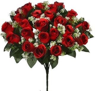 A1-Homes 41cm Artificial Silk Red Rose Bush with Gyp & Foliage 24 flower heads- Wedding Grave Home Decoration