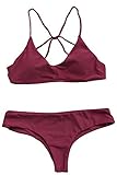 Cupshe Fashion Women's Solid Color Cross Back Padding Bikini Set, Burgundy (S)