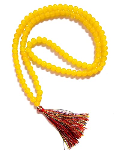 Collier Mala 108 perles bouddhiste jaune Guru pour la méditation et sérénité homme et femme