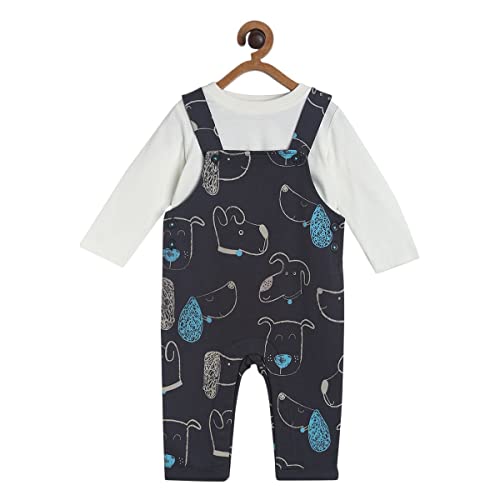 Image of miniklub Baby Strap Full Sleeve Full Length Knitted Cotton Dungaree Set, Pack of 2 (Charcoal Color)