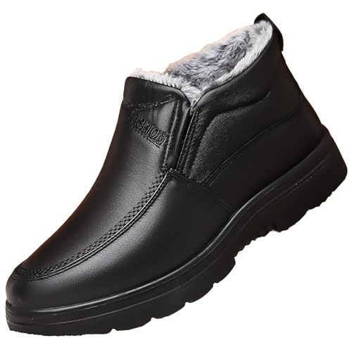 Laquieio Botas Hombre Invierno Rebajas Piel Botas Nieve Impermeable Casual Botines Planas Con Cremallera Ultraligero Antideslizante Vintage Fiesta Zapatos-11
