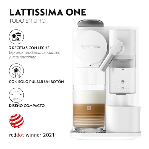 Nespresso Lattissima One Evo, Single Serve Capsule Coffee Machine, Automatic frothed milk, Cappuccino and Latte, EN510.W, 1450W, 1 L, Blanca - imagen 2